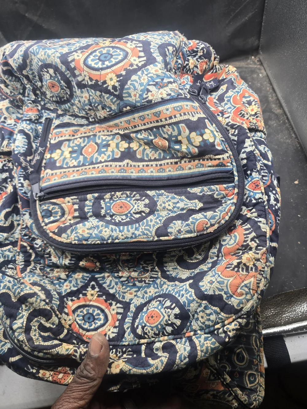 Vera Bradley Quilted Paisley Navy and Coral Backpack